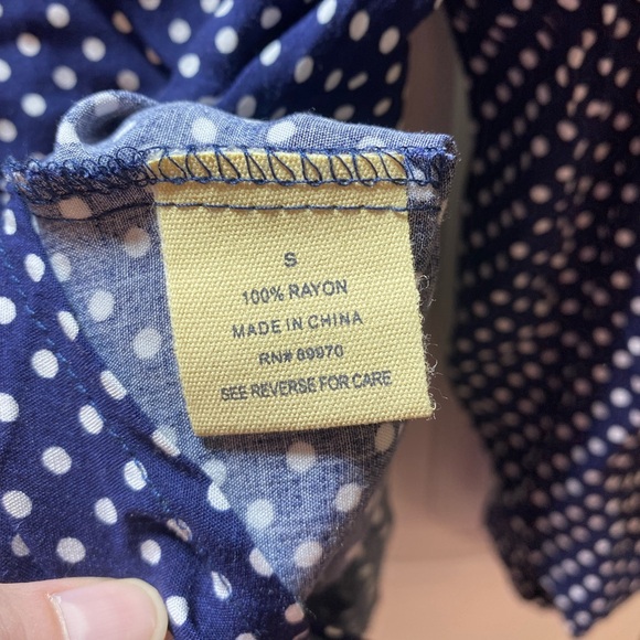 Love Notes | Navy Polka Dot long Sleeve Button Down Shirt - Picture 3 of 4